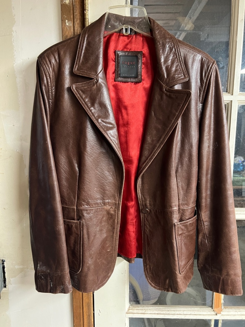 Rogue Brown Leather Jacket with Red Lining